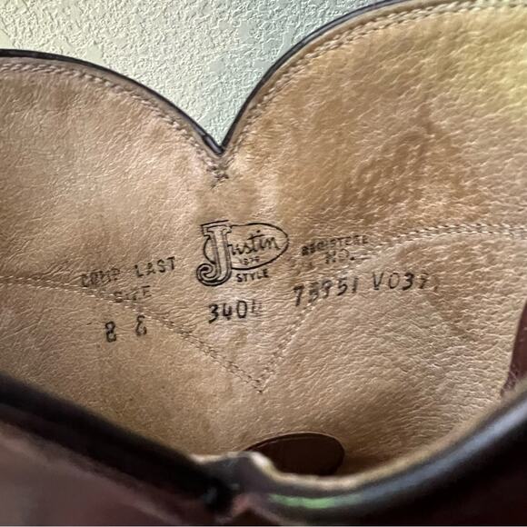 Vintage 80s 90s Justin Brown Roper Pull On Cowboy Boots 8E Style 3404 - Picture 9 of 9